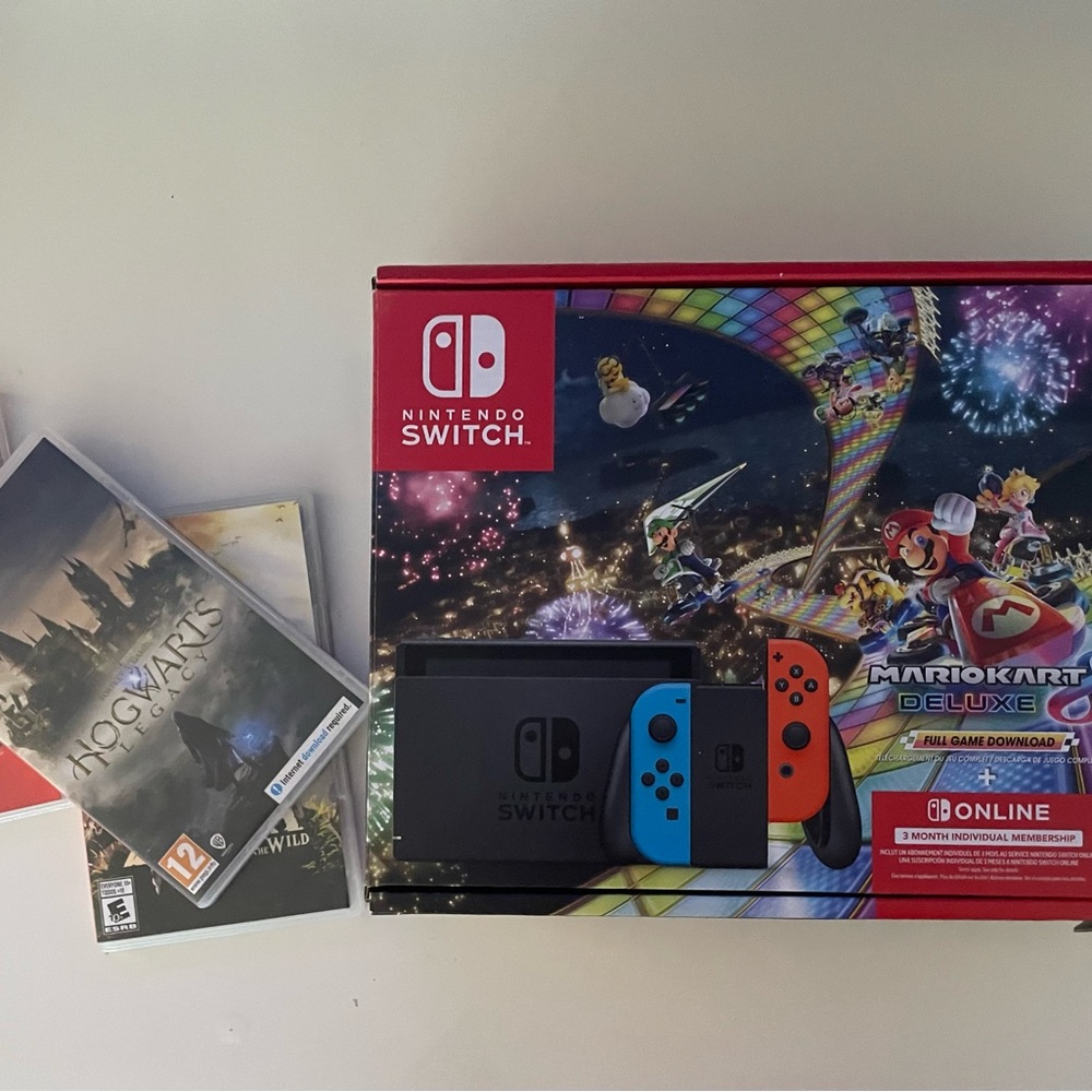 Nintendo Switch Console Vibrant Red and Blue Joy-Con Bundle w/ games! - PENDING